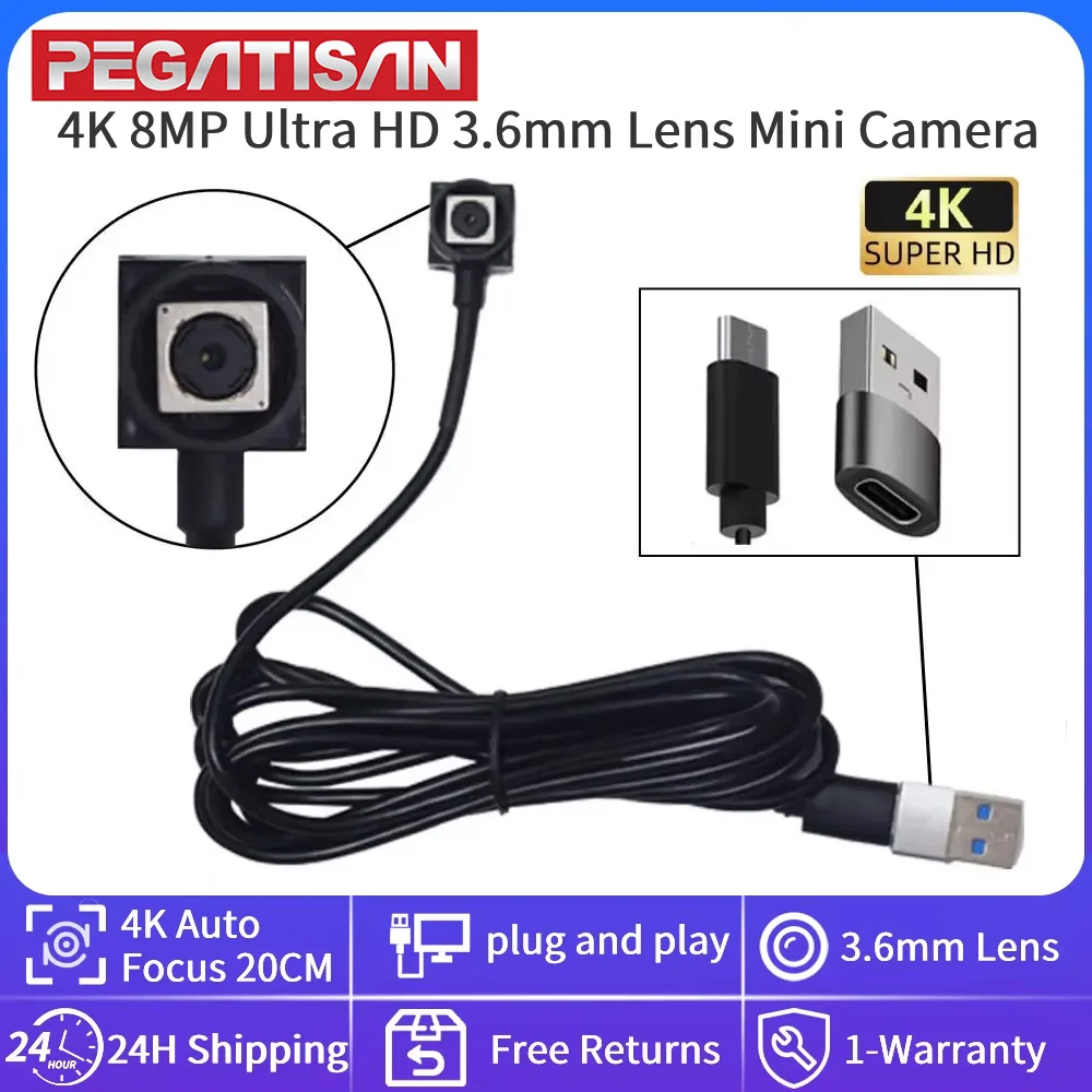 4K Ultra HD 3.6mm Lens Mini Camera 8MP with Auto Focus 20CM 15FPS High Speed USB Module Camcorder for PC Android Mobile Phone