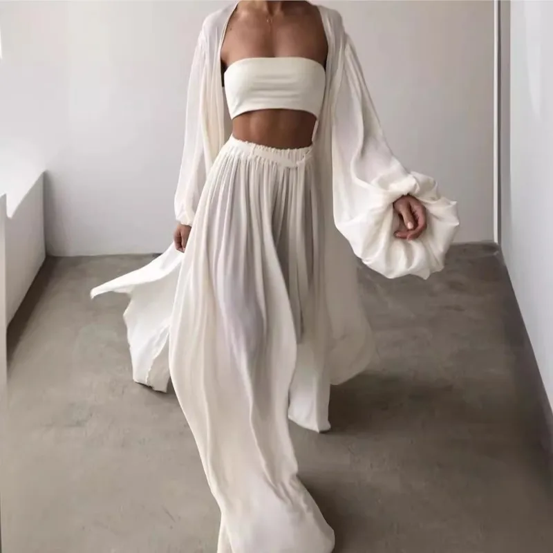 Lazy Style Women Set Solid Chiffon Shirt Wipe Chest Wide Leg Pants 3ps Elegant Women Pants Set Plus Size Woman Clothes Outfits
Lazy Style Women Set Solid Chiffon Shirt Wipe Chest Wide Leg Pants 3ps Elegant Women Pants Set Plus Size Woman Clothes Outfits