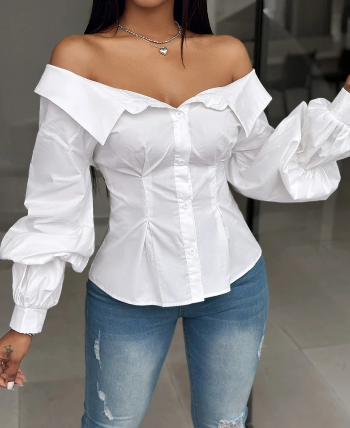 Women Blouses Temperament Commuting 2024 Summer New Fashion Off Shoulder Lantern Sleeves Casual Long Sleeve Button Shirt Top
Women Blouses Temperament Commuting 2024 Summer New Fashion Off Shoulder Lantern Sleeves Casual Long Sleeve Button Shirt Top