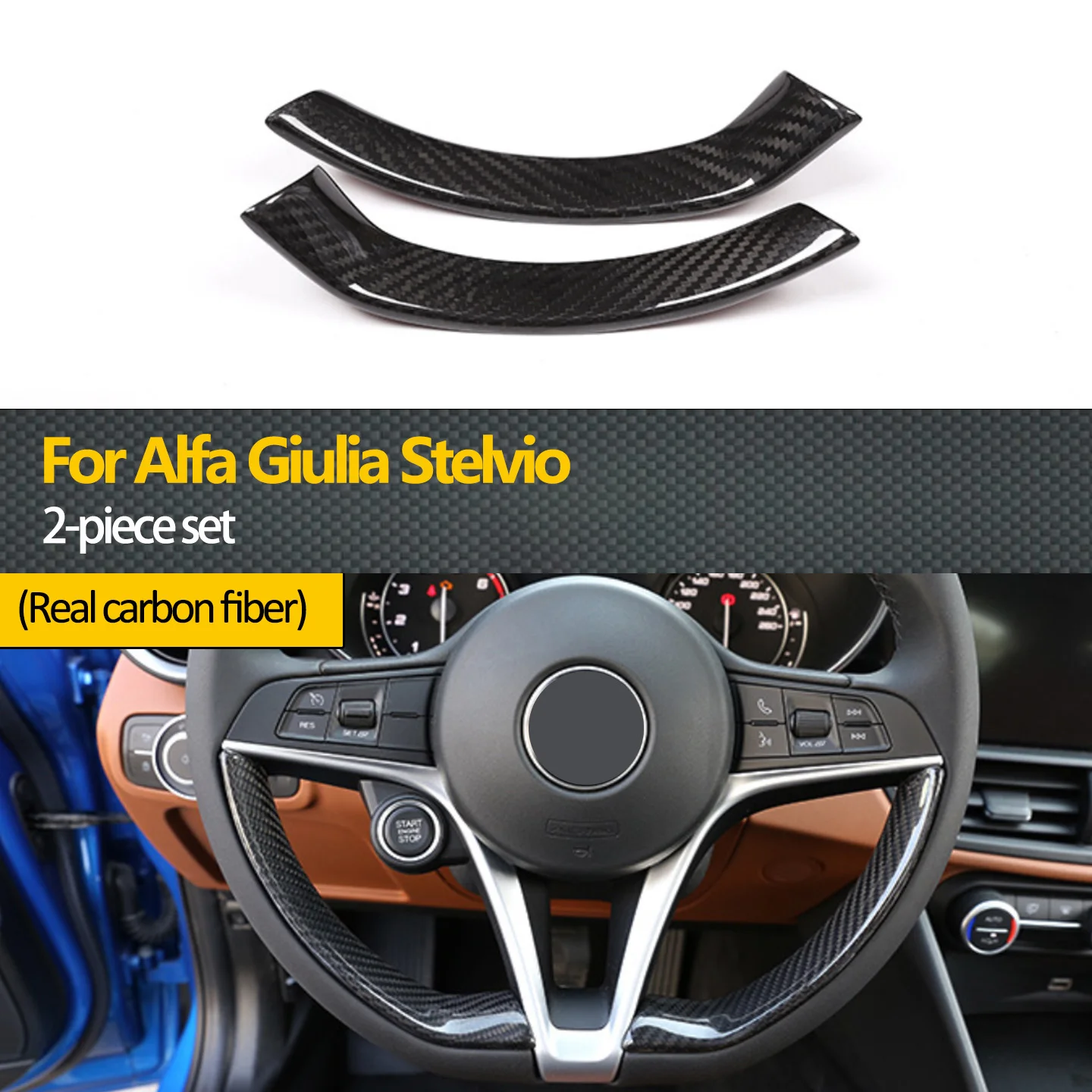 Genuine carbon fiber car steering wheel trim frame cover decoration suitable for Alfa Romeo Giulia Stelvio, glossy black
Genuine carbon fiber car steering wheel trim frame cover decoration suitable for Alfa Romeo Giulia Stelvio, glossy black