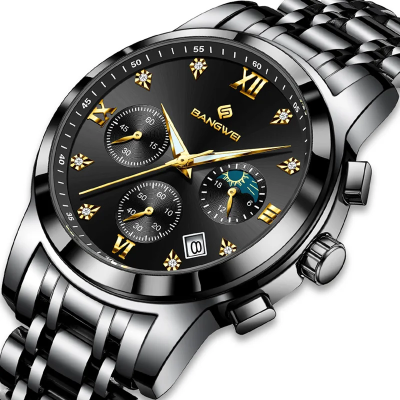 BANGWEI Luxury Men's Watches Fashion Business Waterproof Male Wristwatch Chronograph Moon Phase Quartz Watch Men Luminous
BANGWEI Luxury Men's Watches Fashion Business Waterproof Male Wristwatch Chronograph Moon Phase Quartz Watch Men Luminous