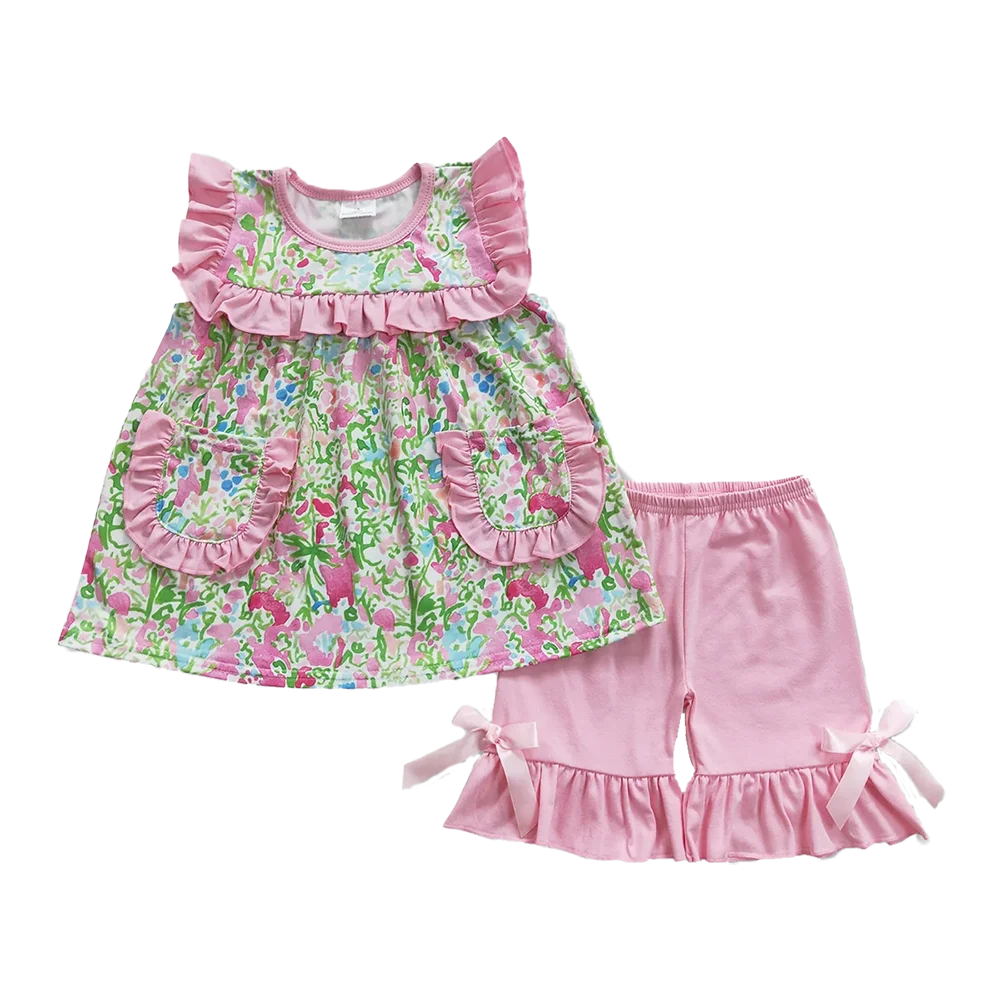 GSSO0338 Baby Girls Summer Outfits Pink pockets tunic ruffle shorts girls spring summer clothes
GSSO0338 Baby Girls Summer Outfits Pink pockets tunic ruffle shorts girls spring summer clothes