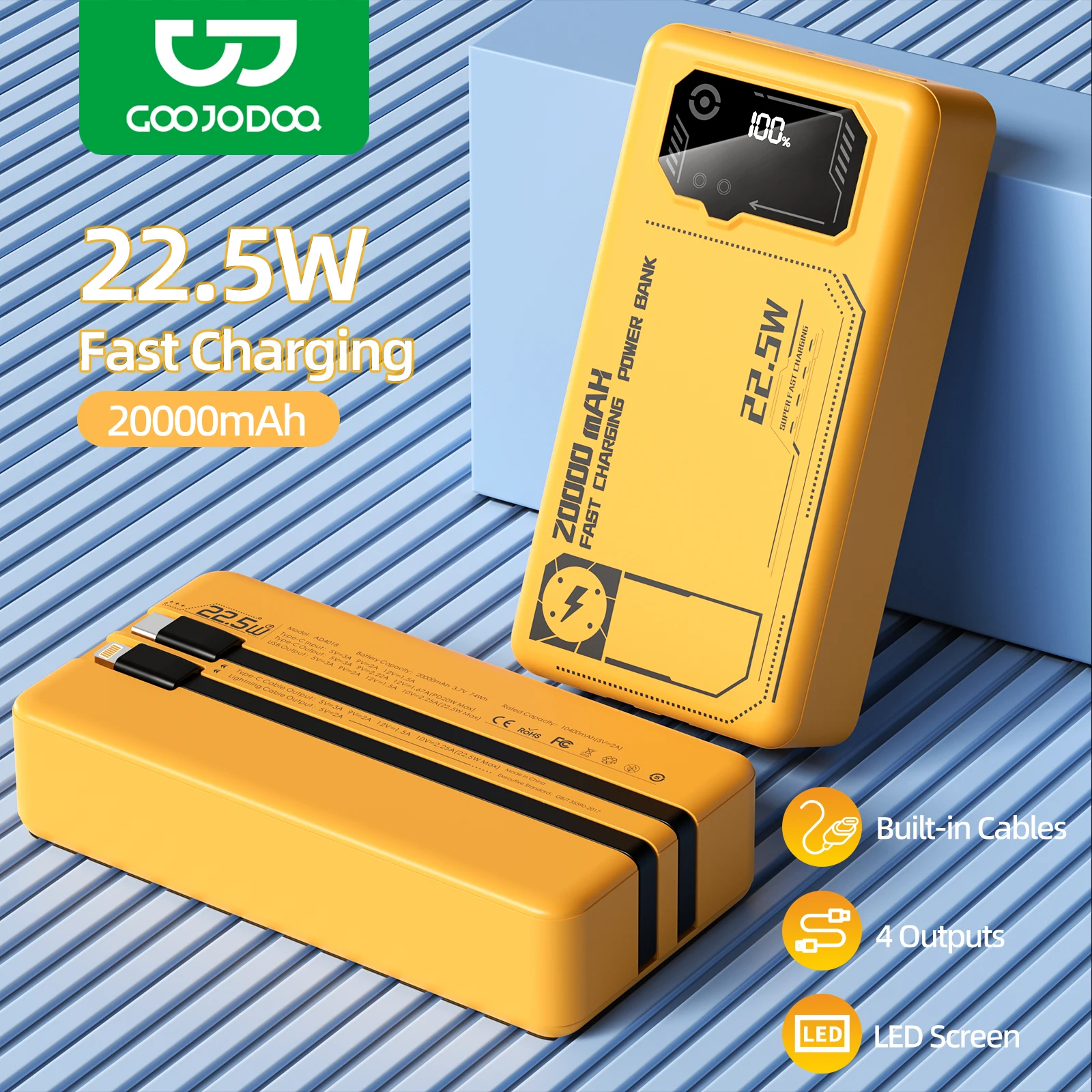 GOOJODOQ 20000mah Powerbank for iphone Android Phone Built in Cable Portable Charge Lightning Type C
GOOJODOQ 20000mah Powerbank for iphone Android Phone Built in Cable Portable Charge Lightning Type C