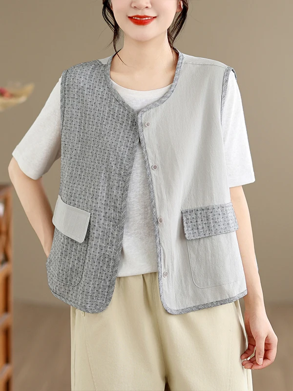 Asymmetric Color Block Vest Jacket Women's Loose Casual Summer New Style Commute Wind Outerwear round Neck Single Button
Asymmetric Color Block Vest Jacket Women's Loose Casual Summer New Style Commute Wind Outerwear round Neck Single Button