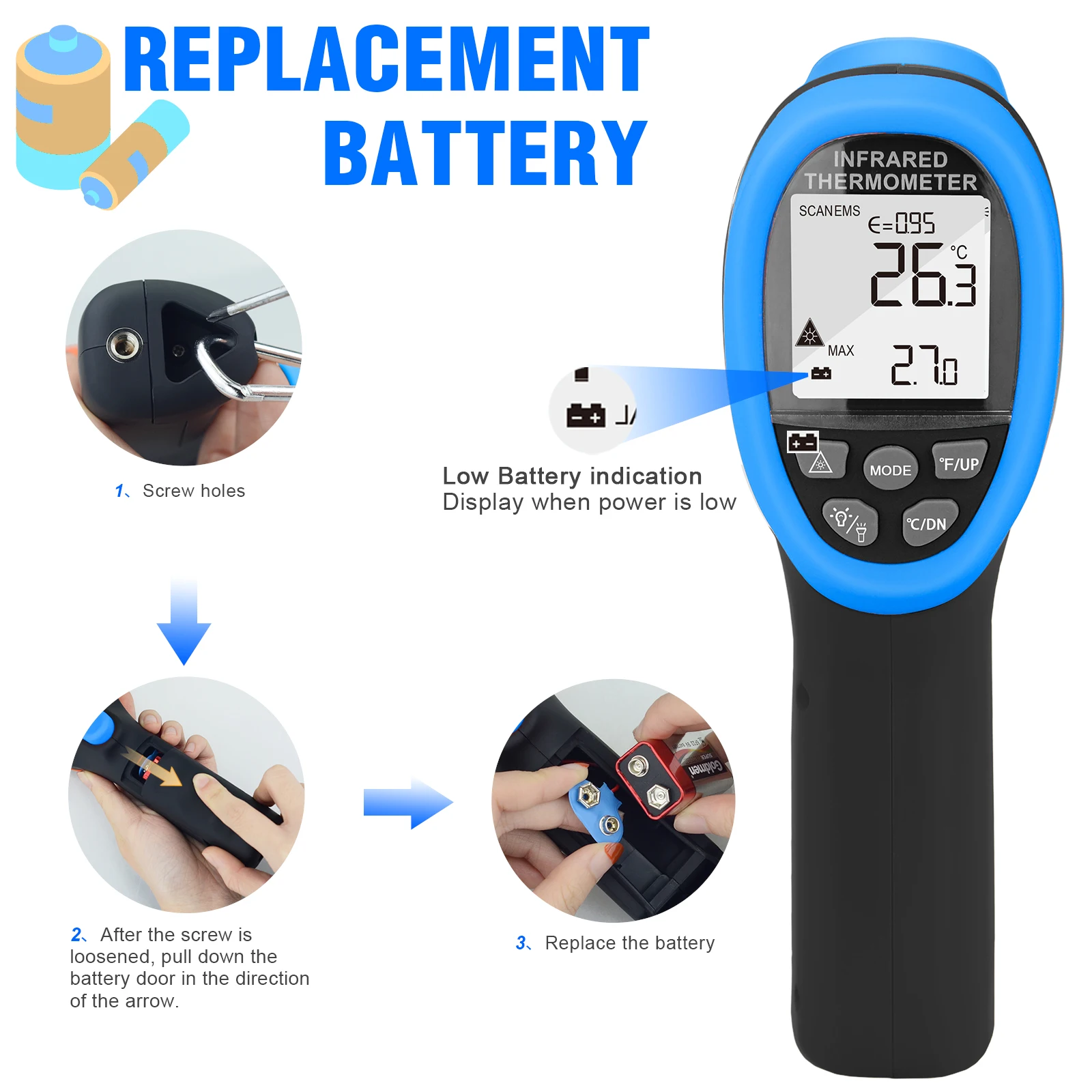 IR Thermometer Laser Temp Gun Non Contact Pyrometer 58 1472F Adjustable Emissivity Alarm Backlight for Kitchen HVAC Auto
IR Thermometer Laser Temp Gun Non Contact Pyrometer 58 1472F Adjustable Emissivity Alarm Backlight for Kitchen HVAC Auto