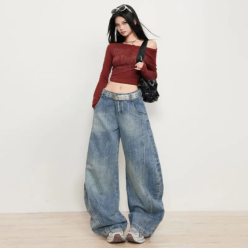 Autumn Vintage Americian Style Women Low Rise Jeans Wide Leg Pants Loose Streetwear Baggy Pants Women's Clothing Dragging Pants
Autumn Vintage Americian Style Women Low Rise Jeans Wide Leg Pants Loose Streetwear Baggy Pants Women's Clothing Dragging Pants