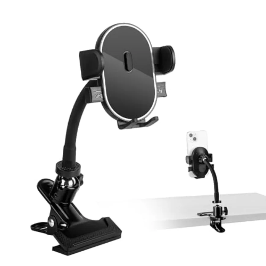 Clip Phone Holder with 360° Gooseneck Arm and Auto-Locking Clamp, Short/Medium/Long Arm Options for Desk, Mic Stand, Table, Tre
Clip Phone Holder with 360° Gooseneck Arm and Auto-Locking Clamp, Short/Medium/Long Arm Options for Desk, Mic Stand, Table, Tre