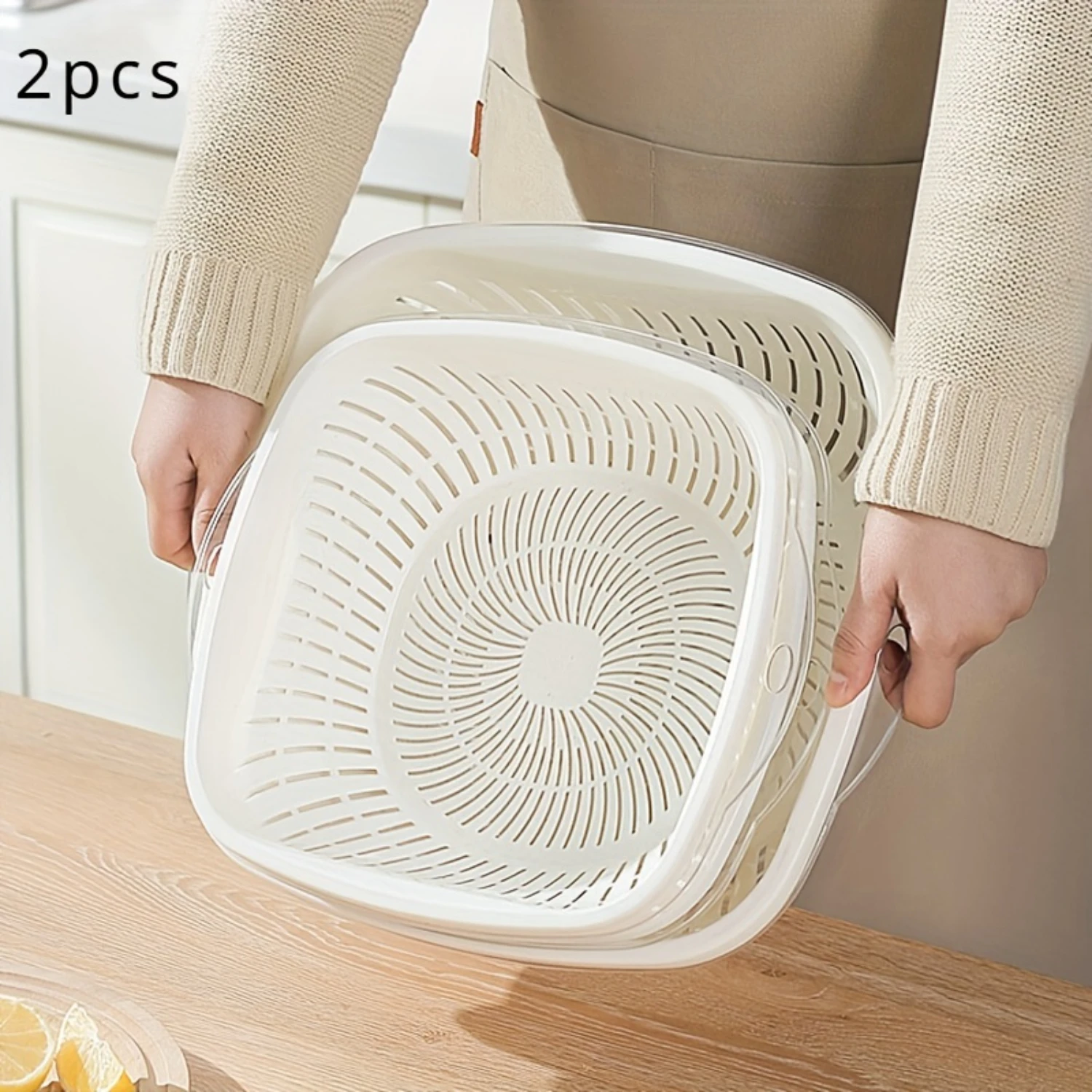 2pcs PET Colanders Set - Double Layer Kitchen Strainer Baskets for Vegetables and Fruits - Large & Small Sizes - Thickened Drain
2pcs PET Colanders Set - Double Layer Kitchen Strainer Baskets for Vegetables and Fruits - Large & Small Sizes - Thickened Drain