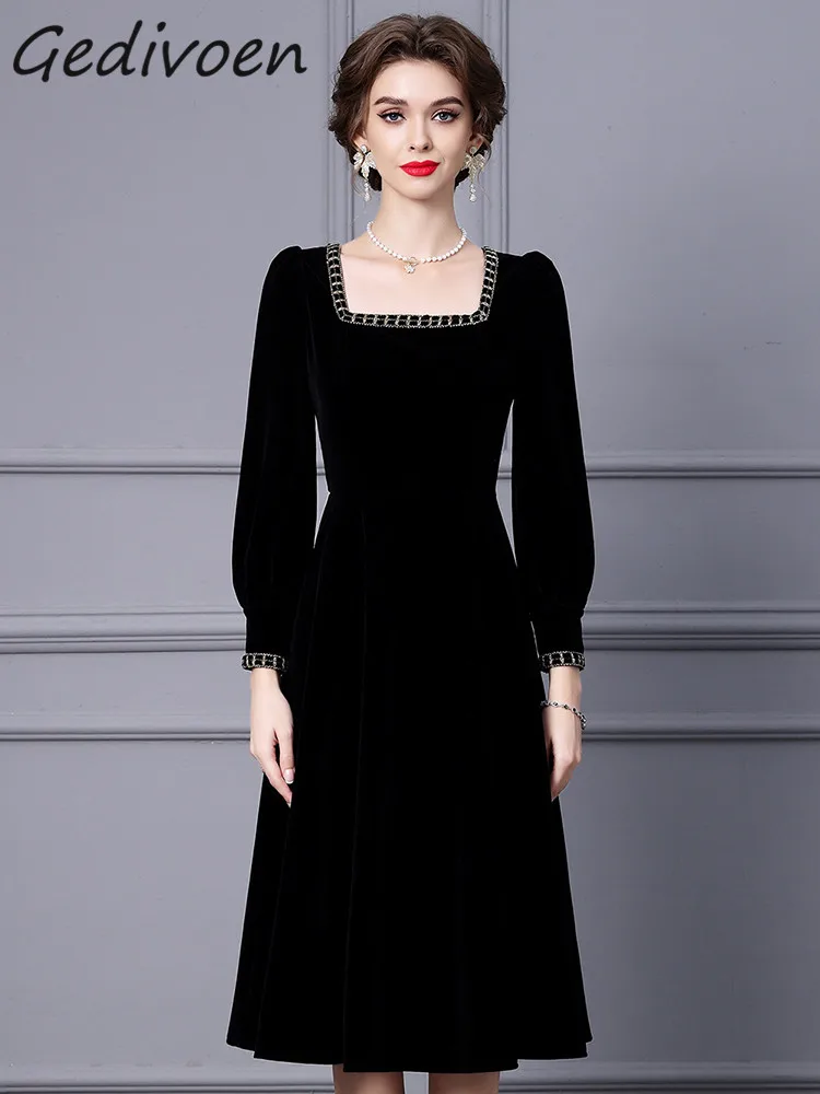 Gedivoen Autumn Fashion Designer Black Vintage Velvet Dress Women's Square Collar Long Sleeve High Waist Slim A-LINE Midi Dress
Gedivoen Autumn Fashion Designer Black Vintage Velvet Dress Women's Square Collar Long Sleeve High Waist Slim A-LINE Midi Dress