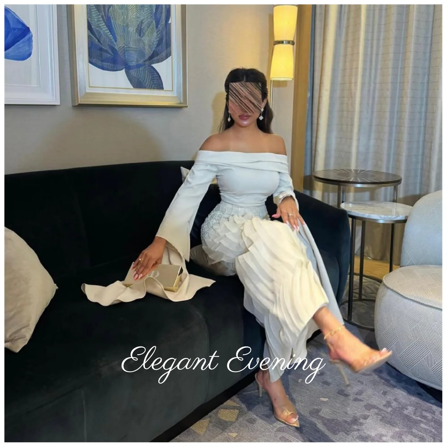 White Satin Off Shoulder Wedding Dresses With Long Sleeves Prom Dress Mermaid Beads Crystal Evening Dress Customized 2026 
White Satin Off Shoulder Wedding Dresses With Long Sleeves Prom Dress Mermaid Beads Crystal Evening Dress Customized 2026