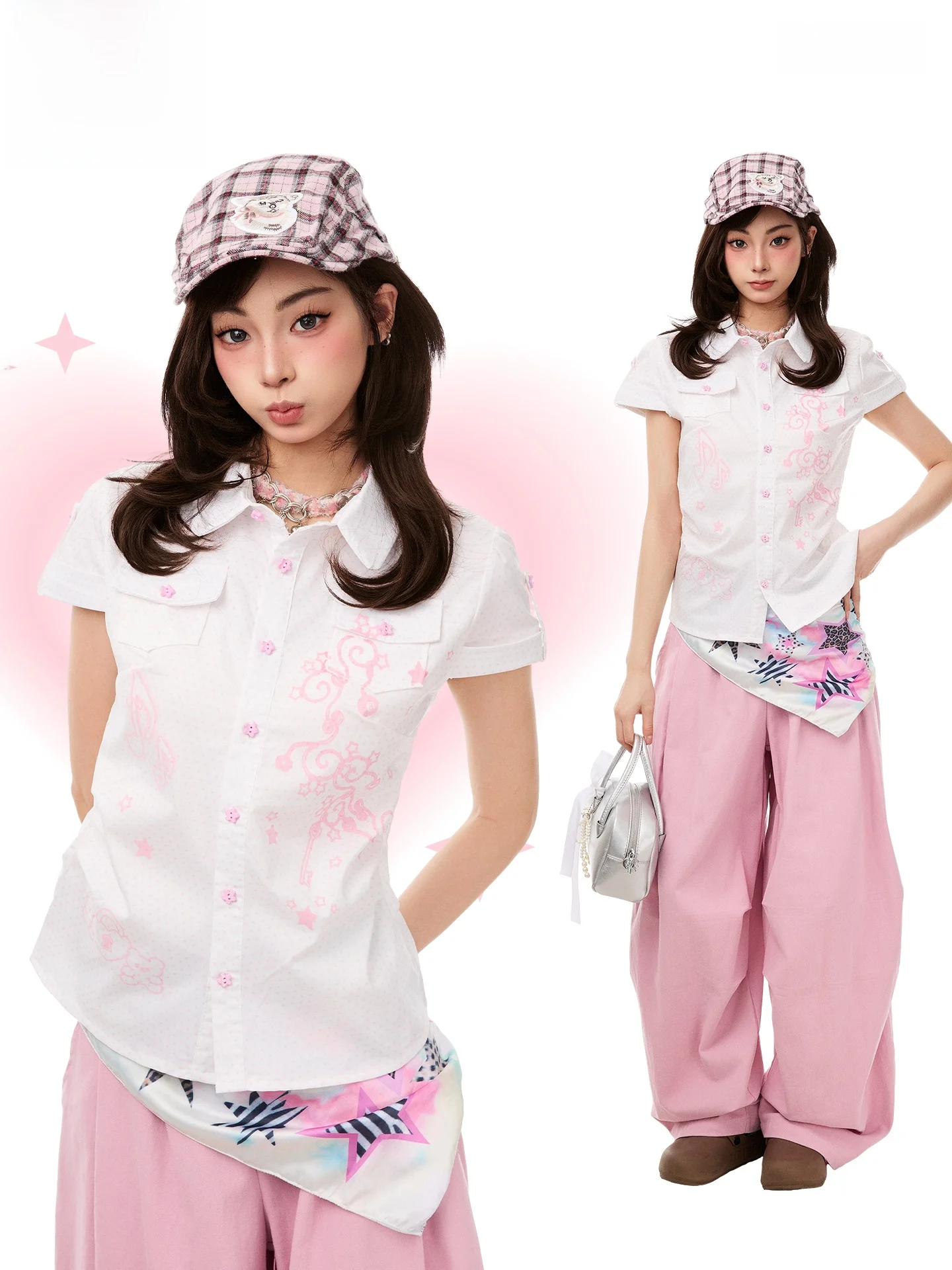 PBB Polka Dot Star Note Short Sleeve Shirt Women's Y2K Youthful Gentle Short Top Summer Casual Loose Fit Polyester
PBB Polka Dot Star Note Short Sleeve Shirt Women's Y2K Youthful Gentle Short Top Summer Casual Loose Fit Polyester