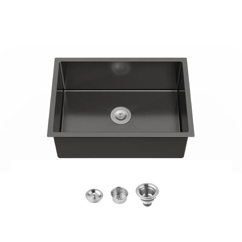 Black Undermount Stainless Steel Kitchen Sink, 27"x19" Single Bowl, US Standard Drain, No Hook
Black Undermount Stainless Steel Kitchen Sink, 27"x19" Single Bowl, US Standard Drain, No Hook