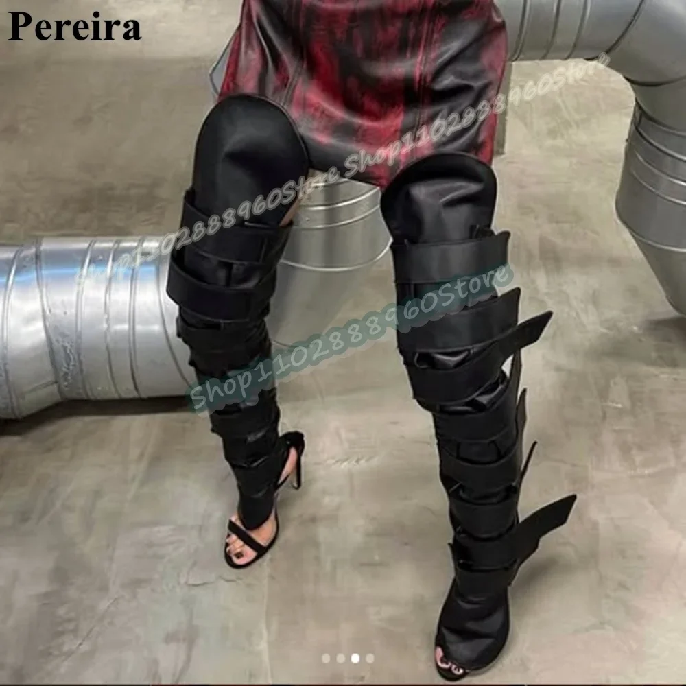 Trendy Thigh High Black Leather Hook Belt Boots Stilettos High Heel Shoes For Women Open Toe Fashion Sexy Zapatos Para Mujere
Trendy Thigh High Black Leather Hook Belt Boots Stilettos High Heel Shoes For Women Open Toe Fashion Sexy Zapatos Para Mujere
