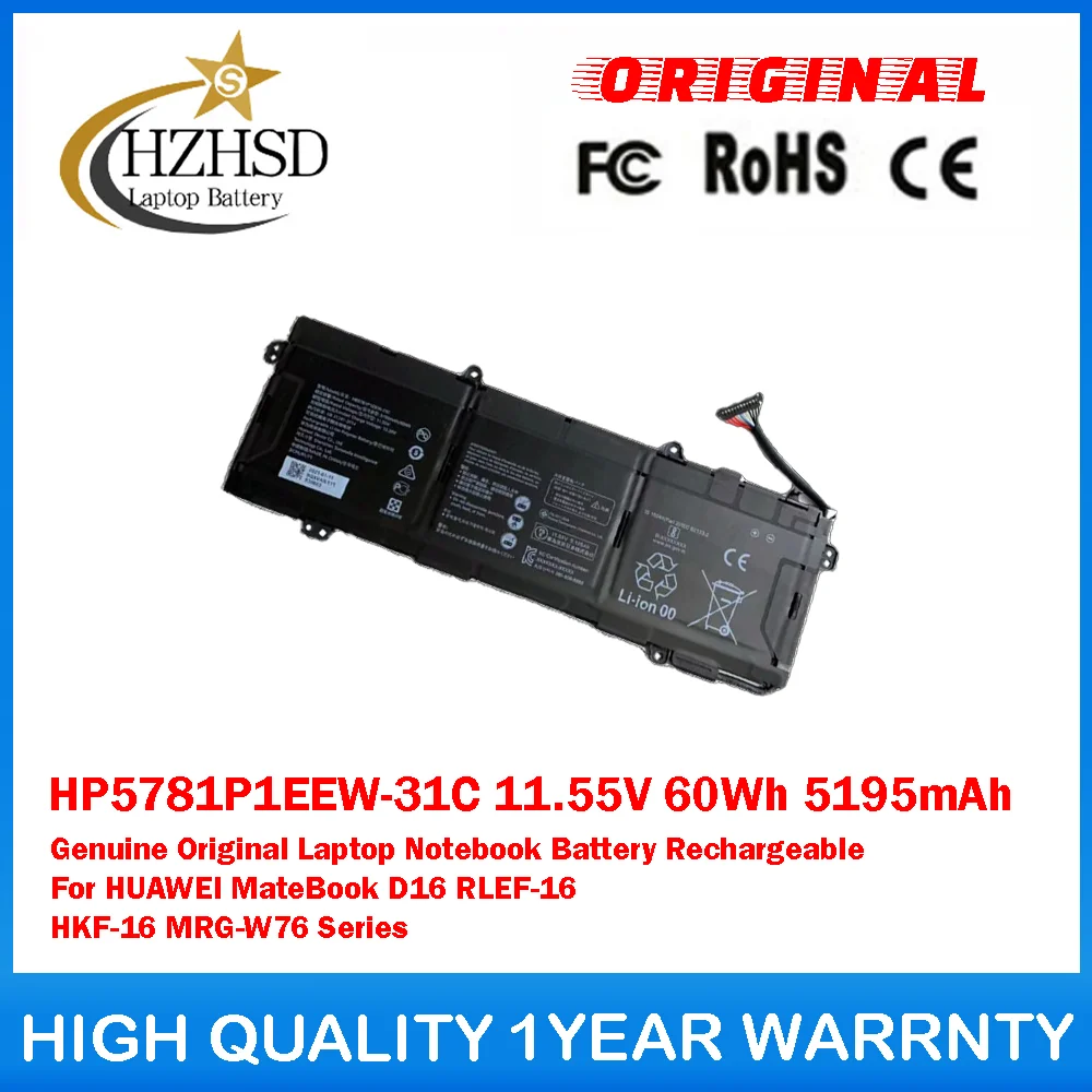 HP5781P1EEW-31C 11,55 В 60 Втч 5195 мАч Оригинальный аккумулятор для ноутбука HUAWEI MateBook D16 RLEF-16 HKF-16 MRG-W76
HP5781P1EEW-31C 11,55 В 60 Втч 5195 мАч Оригинальный аккумулятор для ноутбука HUAWEI MateBook D16 RLEF-16 HKF-16 MRG-W76