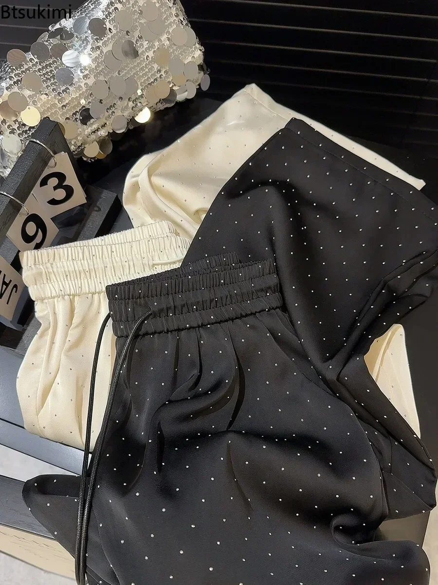 2025 Women's Luxury Full Rhinestone Wide Leg Pants Very Soft Drawstring High Waist Straight Pants Ladies Casual Trousers Pants
2025 Women's Luxury Full Rhinestone Wide Leg Pants Very Soft Drawstring High Waist Straight Pants Ladies Casual Trousers Pants