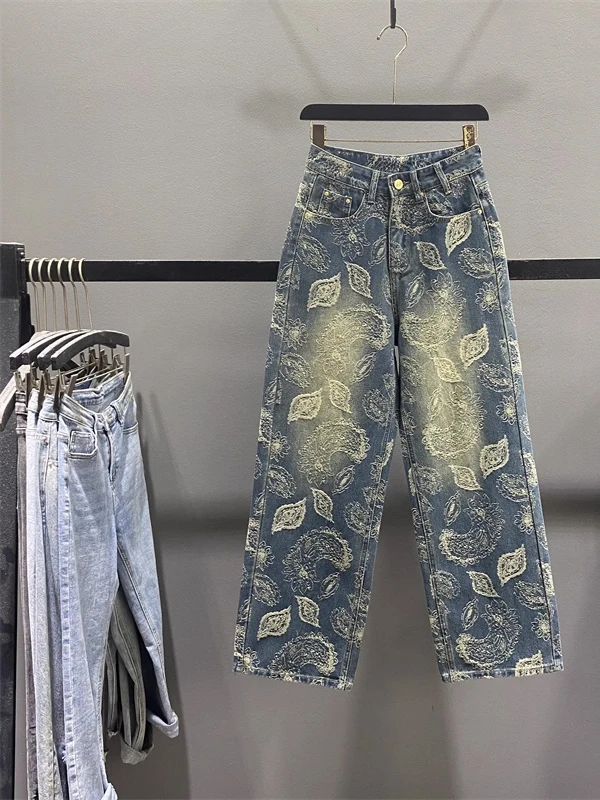 Retro Printed Wide Leg Denim Jeans Women's High Waist Slim Straight Floor-Length Pants Commute Sle Autumn Le Pattern
Retro Printed Wide Leg Denim Jeans Women's High Waist Slim Straight Floor-Length Pants Commute Sle Autumn Le Pattern