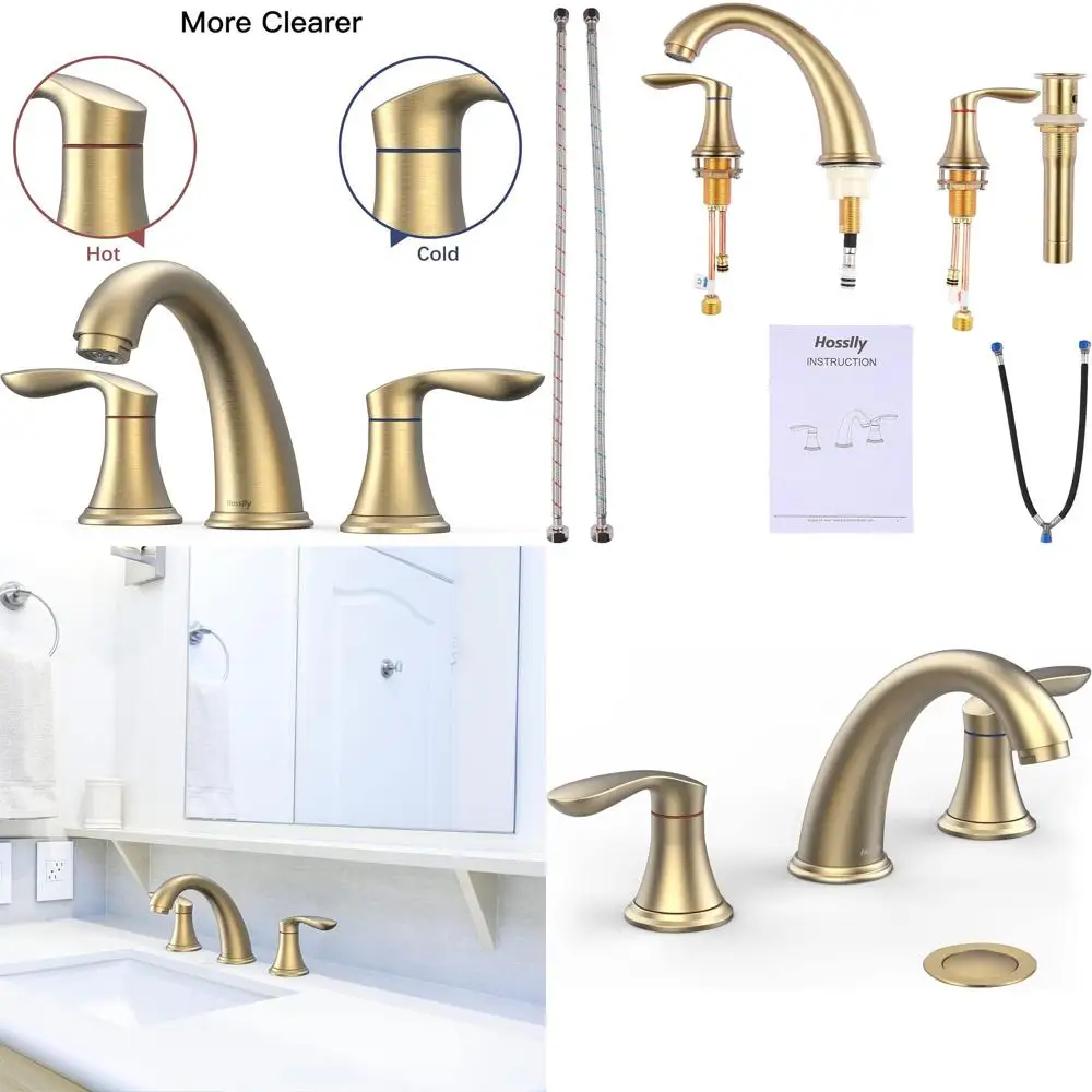 Смеситель для раковины с 3 отверстиями и двумя ручками, широкого монтажа, цвета матовое золото, с выдвижным сливным клапаном и безсвинцовыми шлангами
Смеситель для раковины с 3 отверстиями и двумя ручками, широкого монтажа, цвета матовое золото, с выдвижным сливным клапаном и безсвинцовыми шлангами