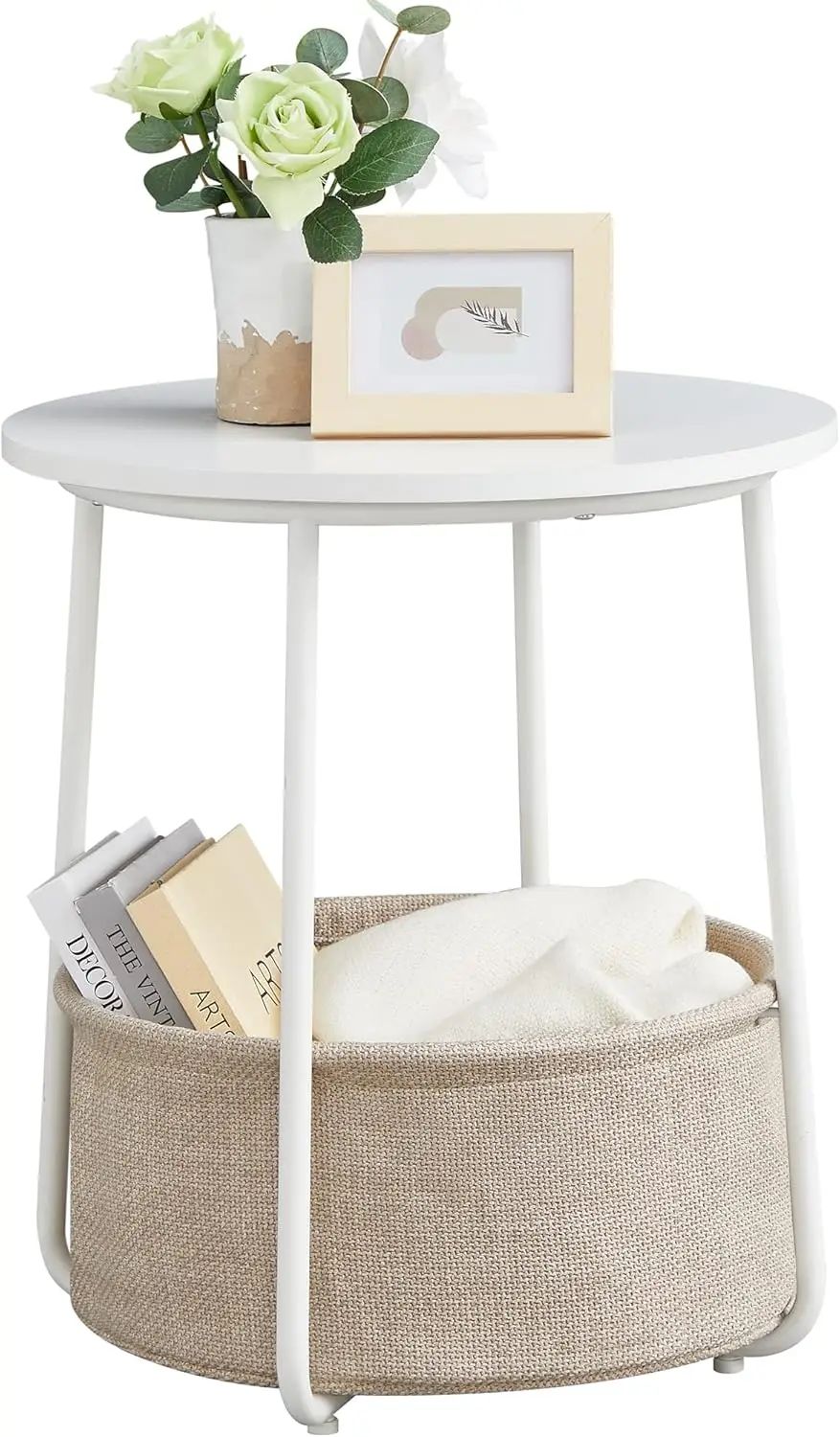 Small Bedside Table with Fabric Basket, Modern Nightstand, Round Side Table, for Living Room, Bedroom
Small Bedside Table with Fabric Basket, Modern Nightstand, Round Side Table, for Living Room, Bedroom