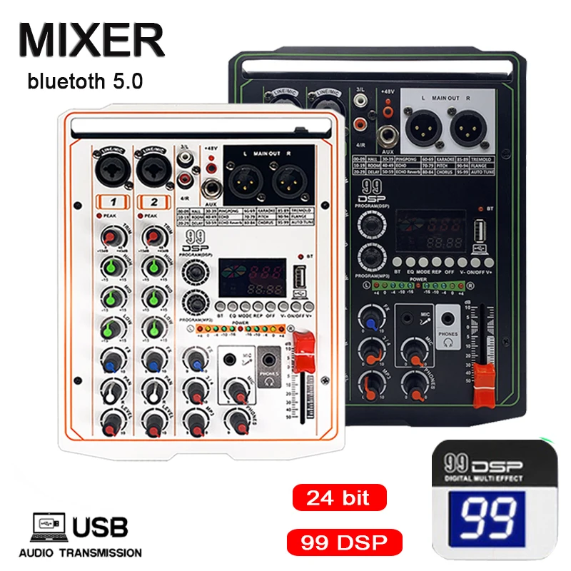 99 DSP Effects Audio Mixer 4 Channel Portable DJ Sound Mixing Console USB Interface Computer Recording 48V Phantom Power Monitor
99 DSP Effects Audio Mixer 4 Channel Portable DJ Sound Mixing Console USB Interface Computer Recording 48V Phantom Power Monitor