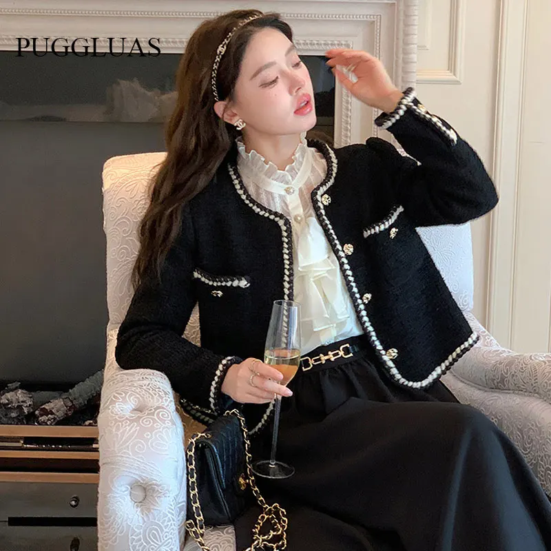 Autumn French Style Small Fragrance Short Black Jacket Retro Hepburn style Round Neck Solid Jacket Korean Top Female Outwear
Autumn French Style Small Fragrance Short Black Jacket Retro Hepburn style Round Neck Solid Jacket Korean Top Female Outwear