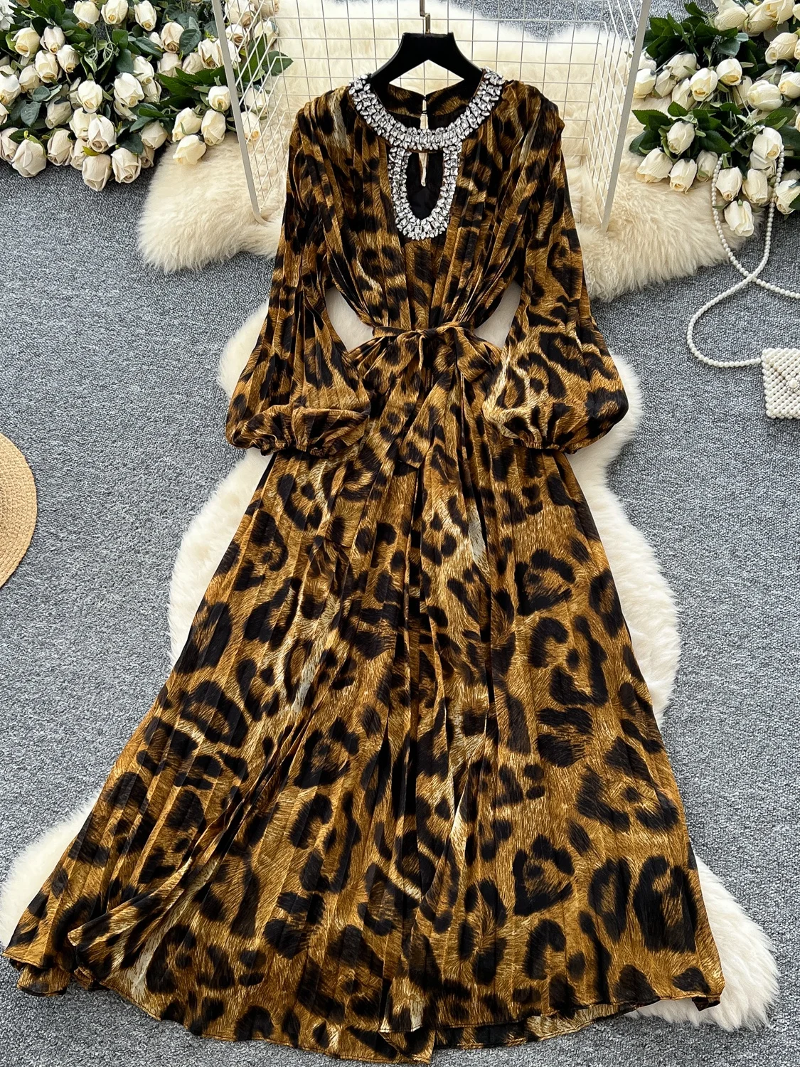 Ele Leopard Print Bubble Sve Dr Women's Summer Waist Belt Slimming Diamond Design Sexy Long Dr High Waist A-Line
Ele Leopard Print Bubble Sve Dr Women's Summer Waist Belt Slimming Diamond Design Sexy Long Dr High Waist A-Line