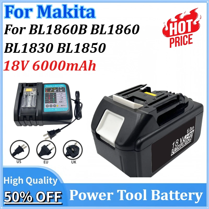 Newly Upgraded 18V 6000mAh Replacement Power Tools Battery for Makita BL1860B BL1860 BL1830 BL1850 with 3A US/EU/UK Charger 
Newly Upgraded 18V 6000mAh Replacement Power Tools Battery for Makita BL1860B BL1860 BL1830 BL1850 with 3A US/EU/UK Charger