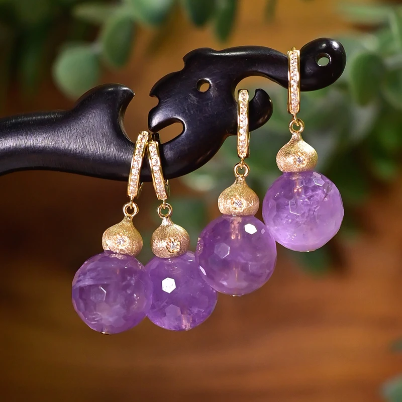 S925 Sterling Silver Faceted Amethyst Earrings, Purple Lavender Crystal Dangle Earrings, Chinese Lucky Gourd Design Elegant Gift
S925 Sterling Silver Faceted Amethyst Earrings, Purple Lavender Crystal Dangle Earrings, Chinese Lucky Gourd Design Elegant Gift