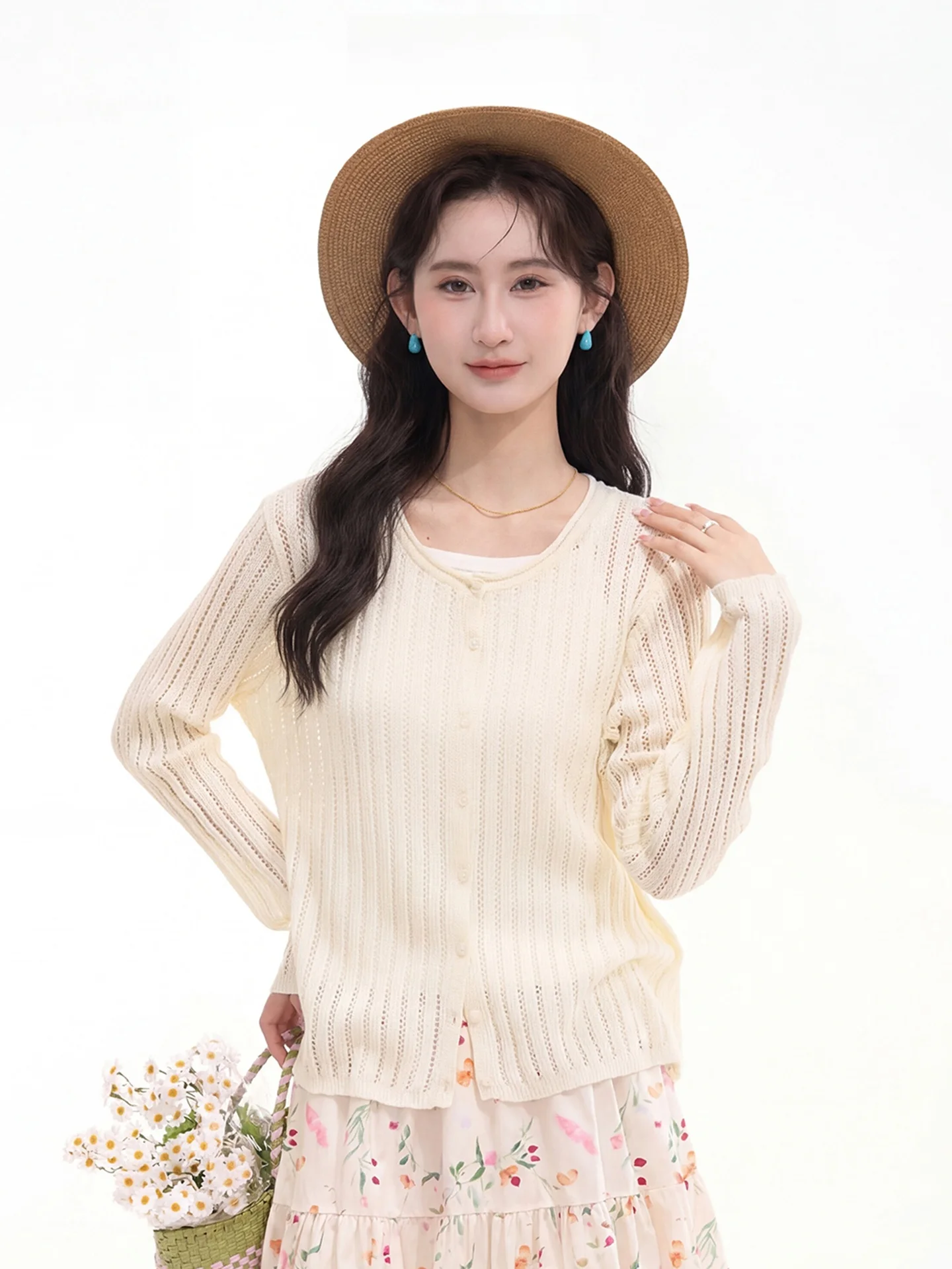 Heme Sweetheart Girl Spring Summer Korean Style Hollow out Cuffed Wool Knit Cardigan Women's Casual Long Sleeve round Neck
Heme Sweetheart Girl Spring Summer Korean Style Hollow out Cuffed Wool Knit Cardigan Women's Casual Long Sleeve round Neck