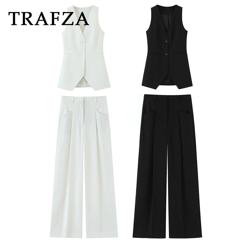 TRAFZA Chic Black Women Elegant Loose Suits Streetwear V-Neck Vest+Zip Wide Leg Long Pants Fashion 2025 Office Lady Mujer Sets
TRAFZA Chic Black Women Elegant Loose Suits Streetwear V-Neck Vest+Zip Wide Leg Long Pants Fashion 2025 Office Lady Mujer Sets