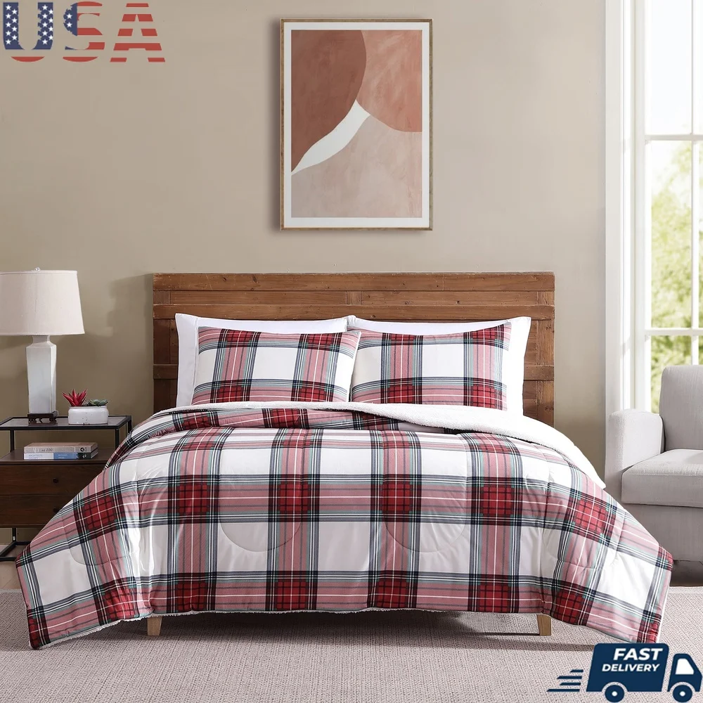 3-Piece Reversible Comforter Set Full Queen Soft Flannel Sherpa Warmth Durable Machine Washable Cozy Plaid Bedding Shams
3-Piece Reversible Comforter Set Full Queen Soft Flannel Sherpa Warmth Durable Machine Washable Cozy Plaid Bedding Shams
