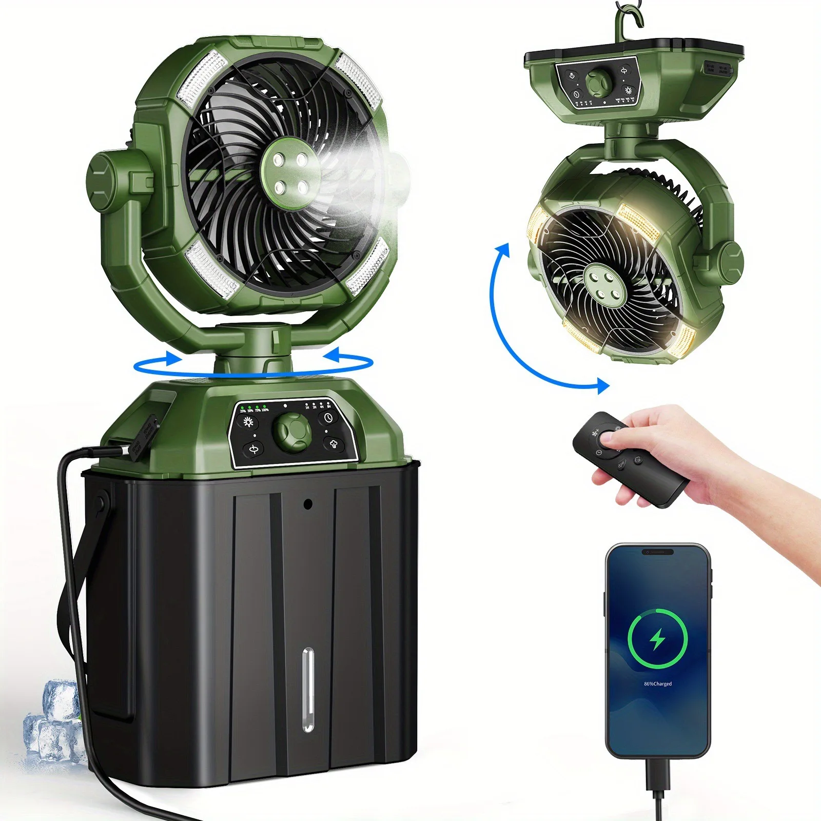 Suitable forPortable 20000mAh Water Mist Camping Fan Power Bank with Light Remote Mini Rechargeable Wall Mounted Fans for Outdoo 
Suitable forPortable 20000mAh Water Mist Camping Fan Power Bank with Light Remote Mini Rechargeable Wall Mounted Fans for Outdoo