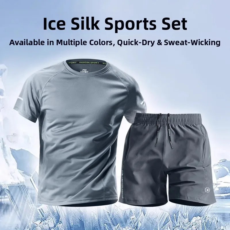 Ice Silk Running Fitn Sportswear Set Men's Summer New ort Sve T-irt orts Casual Summer Outfit Youth Faion
Ice Silk Running Fitn Sportswear Set Men's Summer New ort Sve T-irt orts Casual Summer Outfit Youth Faion
