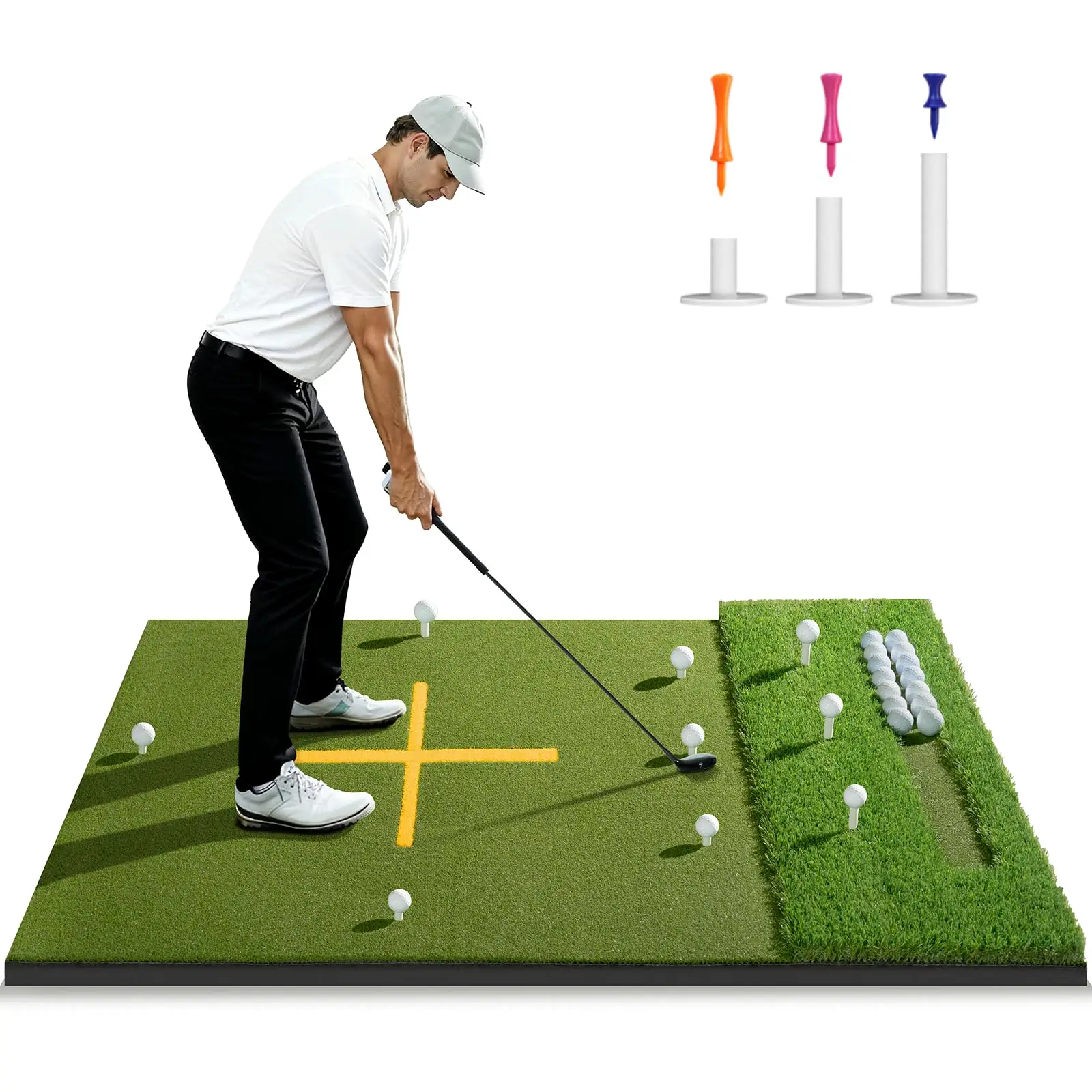 Dual-Turf Golf Mat with Ball Tray, Thickened Golf Hitting Mat with 9 Hitting Holes, Alignment Aid Practice Mat for Hitting, Driv
Dual-Turf Golf Mat with Ball Tray, Thickened Golf Hitting Mat with 9 Hitting Holes, Alignment Aid Practice Mat for Hitting, Driv
