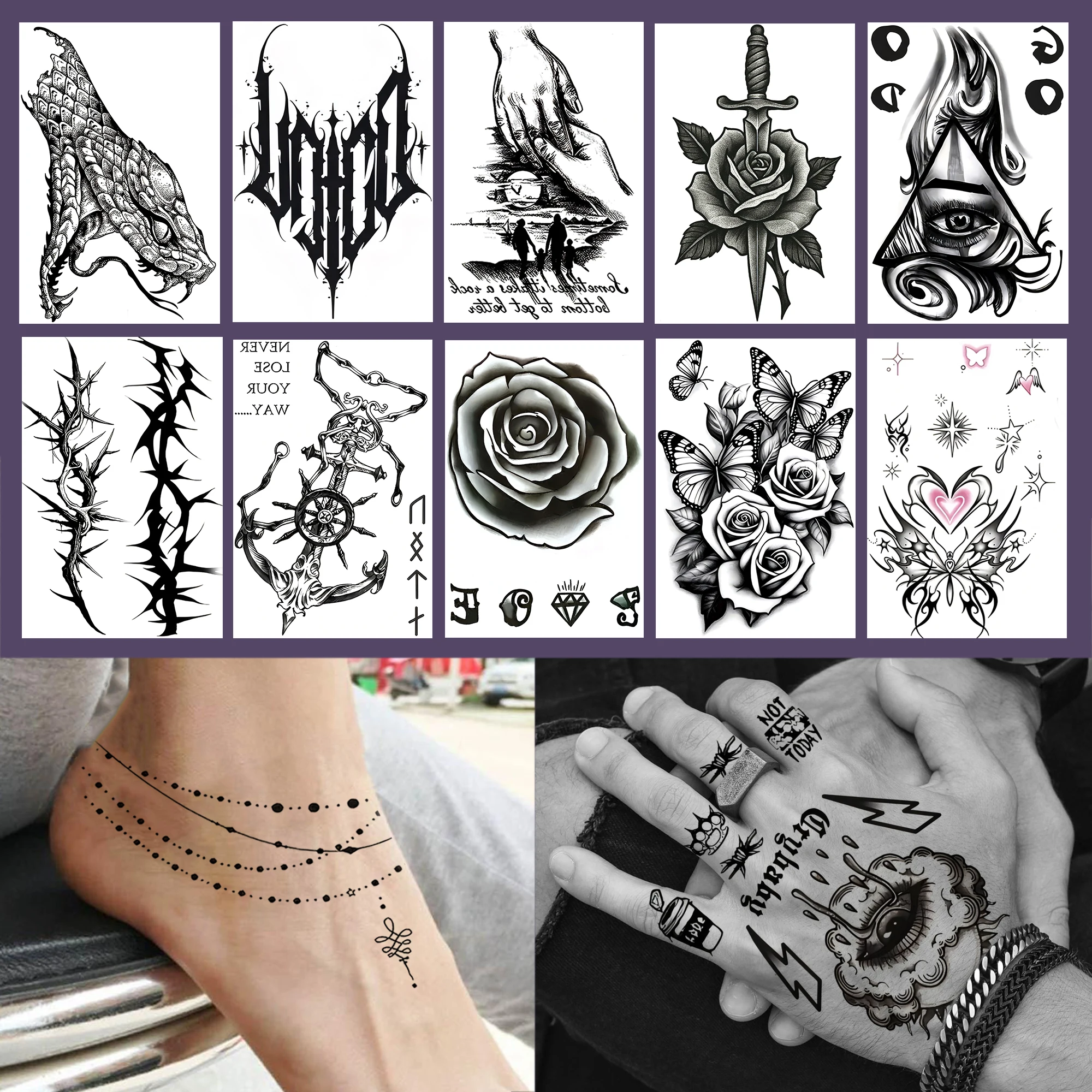 1 Sheet Sexy Eye Rose Snake Thorns Temporary Tattoos For Adult Hands Foot Neck, Fake Tattoo Sticker Long Lasting Realistic Tatoo
1 Sheet Sexy Eye Rose Snake Thorns Temporary Tattoos For Adult Hands Foot Neck, Fake Tattoo Sticker Long Lasting Realistic Tatoo
