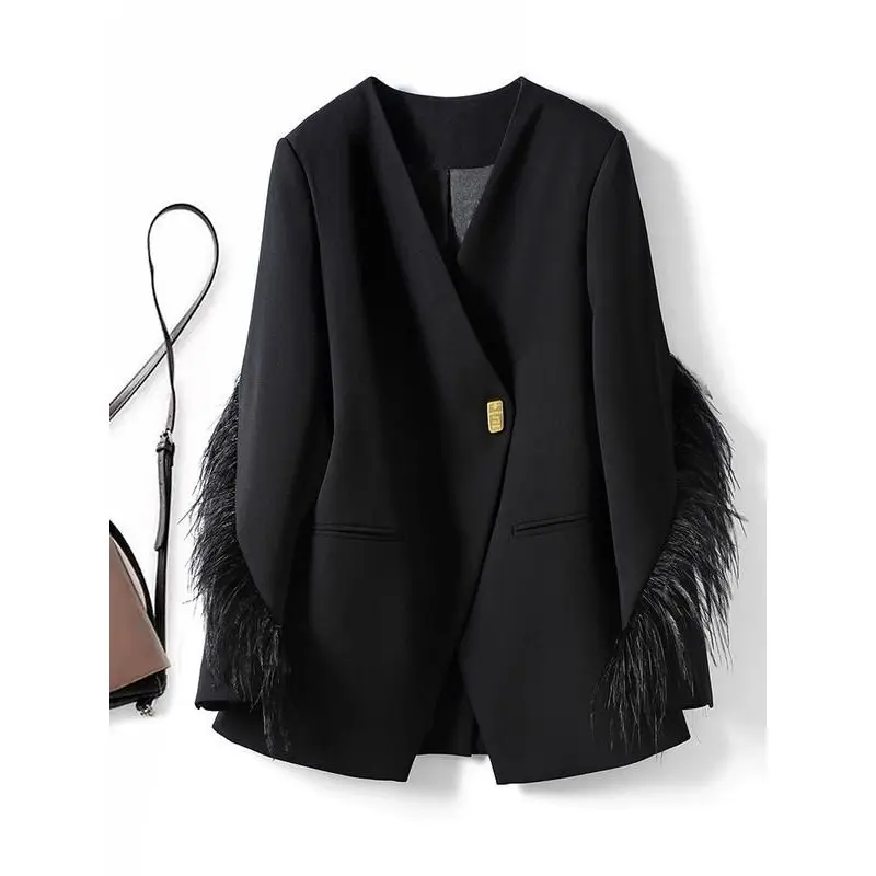Women's Blazers Coat Spring and Autumn New Style Suit Jacket with Spliced Feather Fashion Clothing
Women's Blazers Coat Spring and Autumn New Style Suit Jacket with Spliced Feather Fashion Clothing