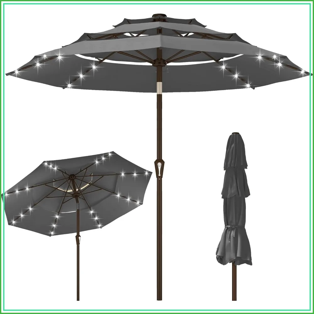 9ft 3-Tier Patio Umbrella with Solar Lights, Crank & Tilt, 32 LED, UV Protection, for Deck Poolside
9ft 3-Tier Patio Umbrella with Solar Lights, Crank & Tilt, 32 LED, UV Protection, for Deck Poolside
