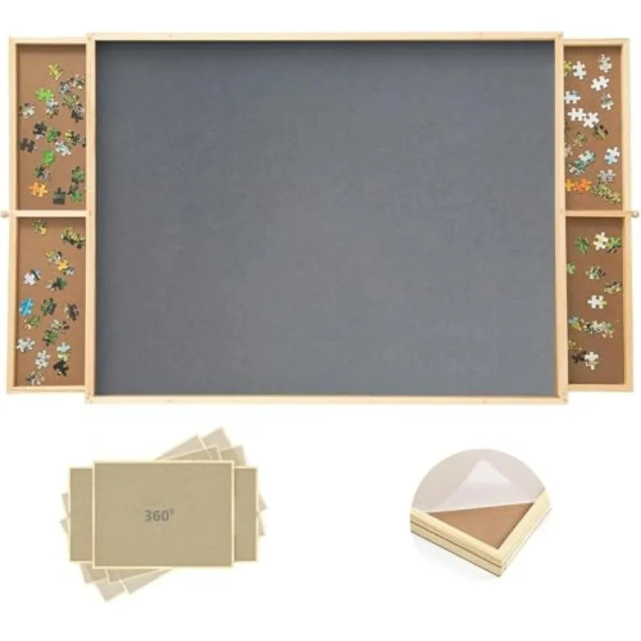 Puzzle Board for 1000 Pieces, Felt Surface, Gray, Non-Slip Rotating with Large Drawers and Cover Mat
Puzzle Board for 1000 Pieces, Felt Surface, Gray, Non-Slip Rotating with Large Drawers and Cover Mat