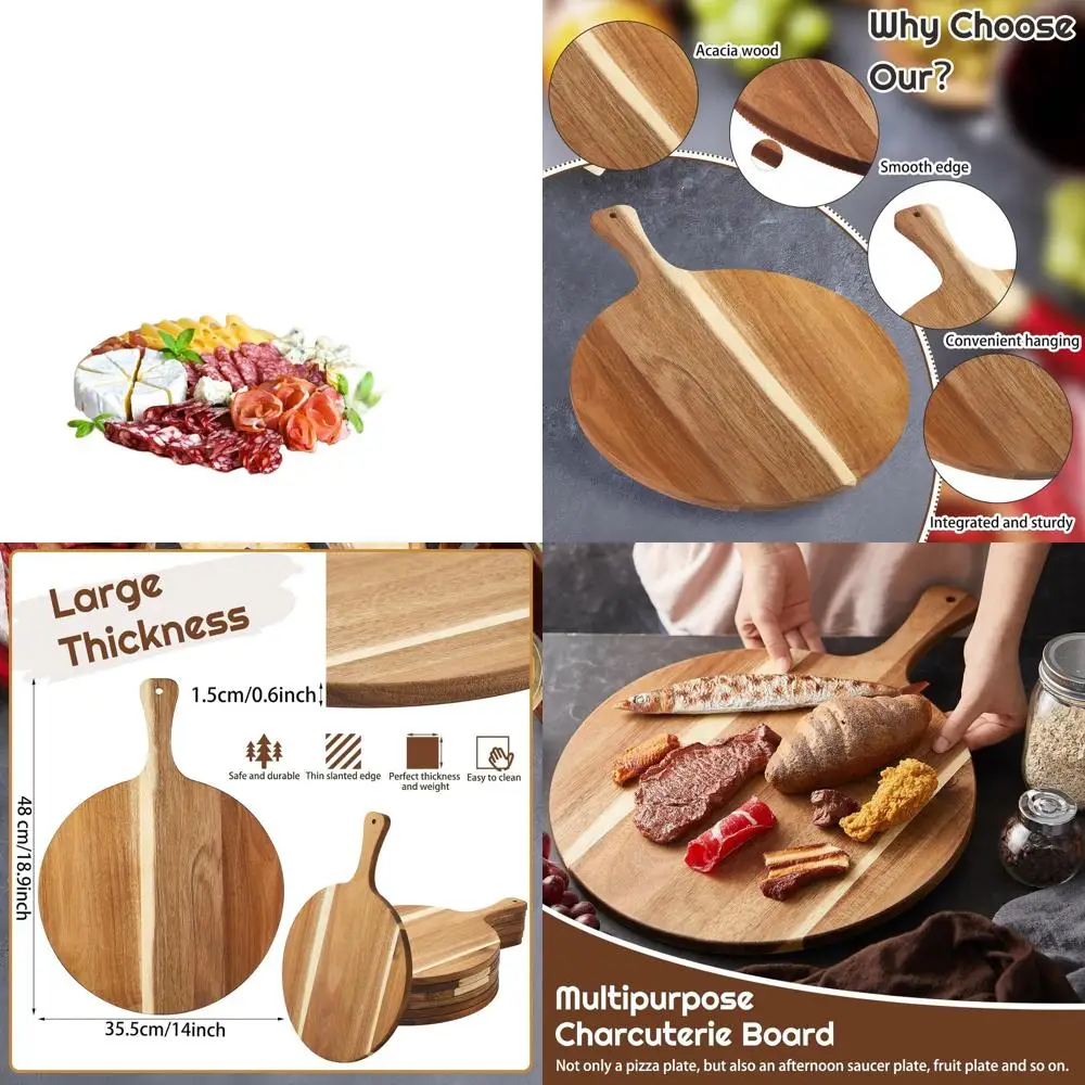 6 Pack Acacia Wood Round Cutting Boards, 0.6 Thick, 14 x 18.9, with Handle for Charcuterie, Chopping, Pizza, and Cheese
6 Pack Acacia Wood Round Cutting Boards, 0.6 Thick, 14 x 18.9, with Handle for Charcuterie, Chopping, Pizza, and Cheese