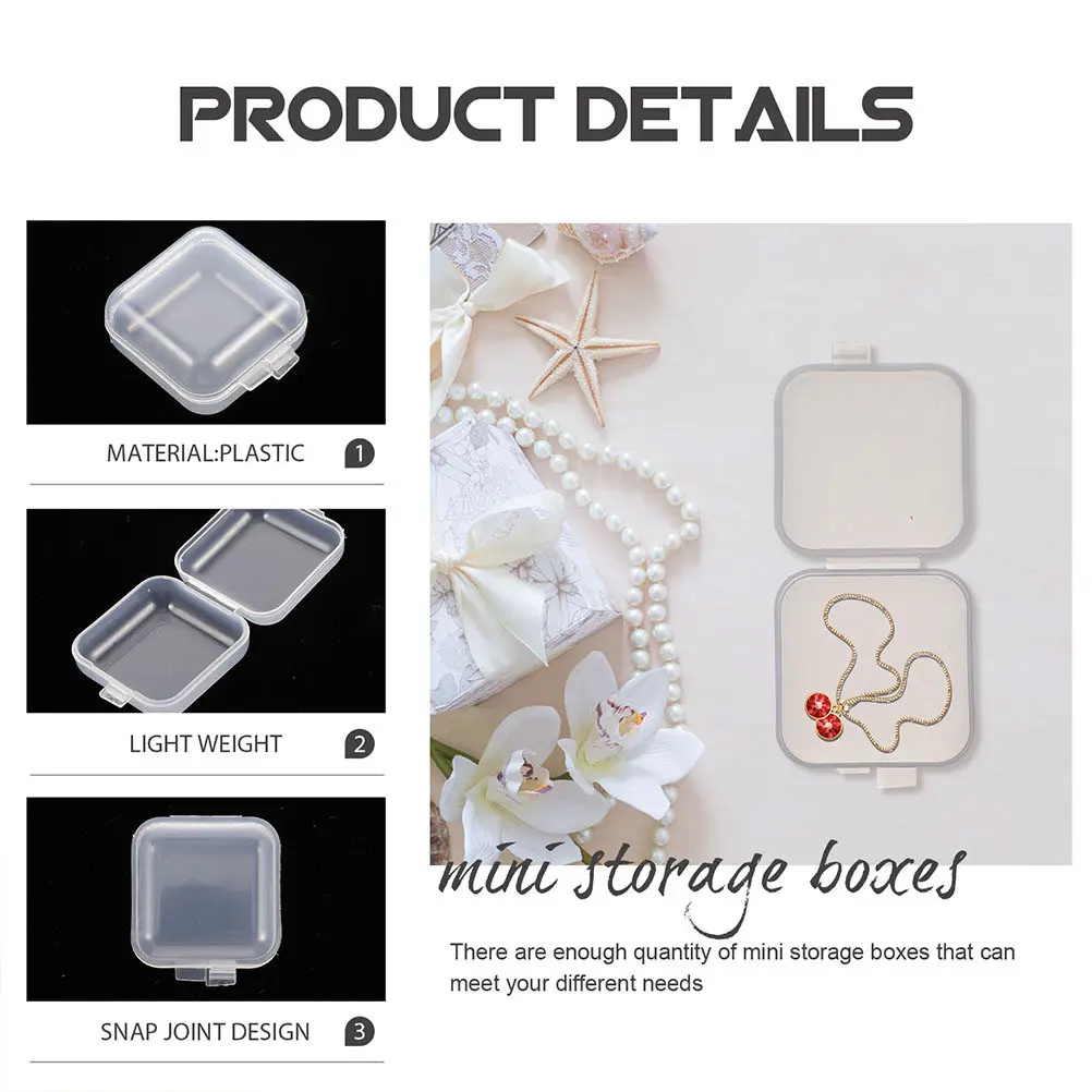 100Pcs Small Jewelry Storage Boxes Mini Storage Organizer Plastic Clear Containers for Ear Studs Rings Pills Accessories