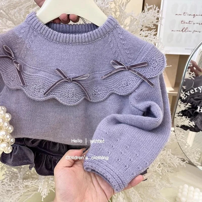 Children's Clothing Korean Style Girls' Autumn and Winter New Fashionable Doll Collar Sweet Knitted Sweater 
Children's Clothing Korean Style Girls' Autumn and Winter New Fashionable Doll Collar Sweet Knitted Sweater