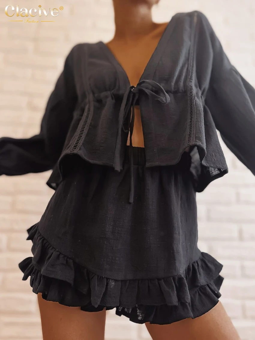 Clacive Sexy Loose Black Cotton Women's Two Pieces Set 2025 Fashion Long Sleeve Lace-Up Shirt With High Waist Mini Skirt Set
Clacive Sexy Loose Black Cotton Women's Two Pieces Set 2025 Fashion Long Sleeve Lace-Up Shirt With High Waist Mini Skirt Set