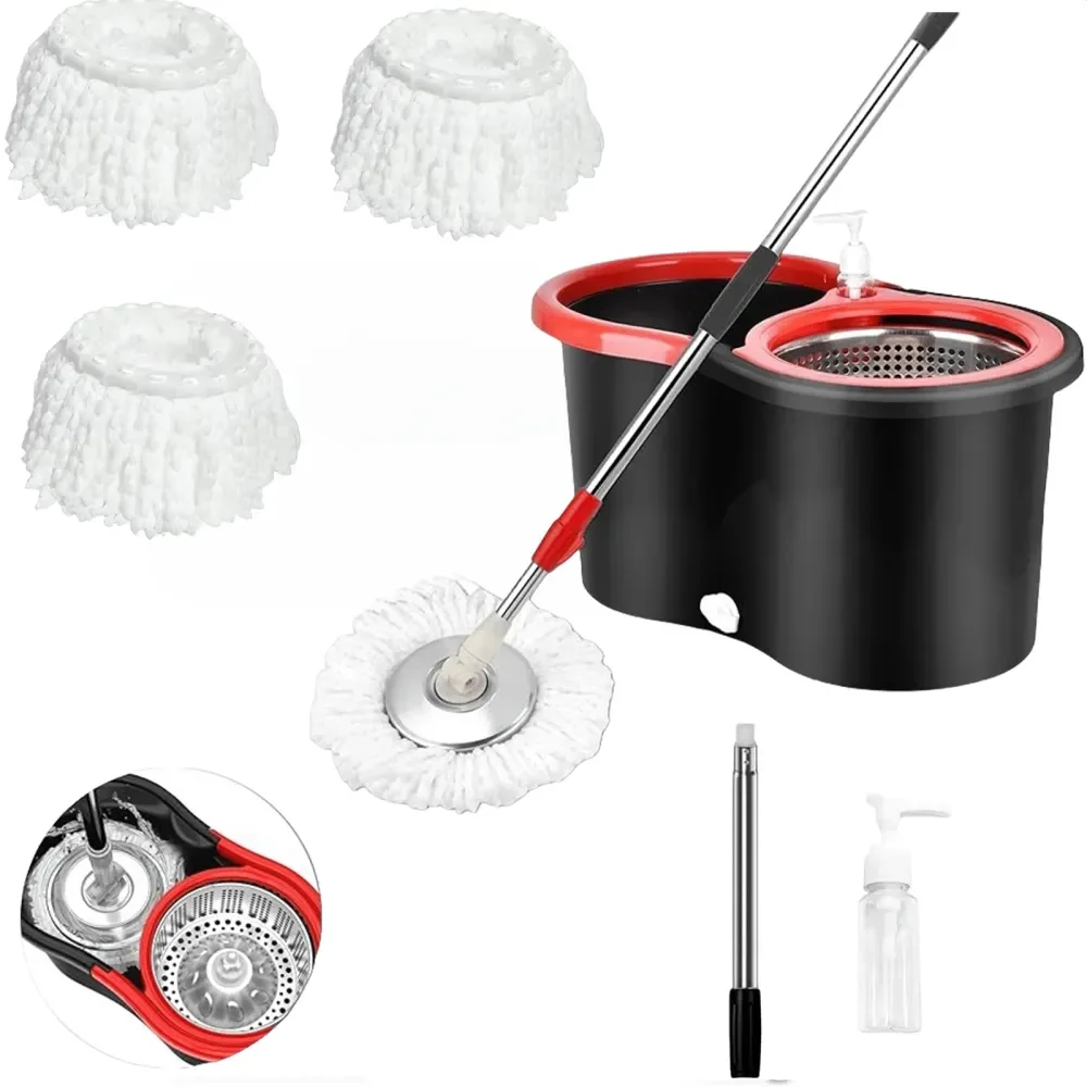 Mop And Bucket With Wringer Set, 360 Spinning Mop Bucket System With 3 Microfiber Mop Replacement Heads Refills, 61 Stainless S
Mop And Bucket With Wringer Set, 360 Spinning Mop Bucket System With 3 Microfiber Mop Replacement Heads Refills, 61 Stainless S