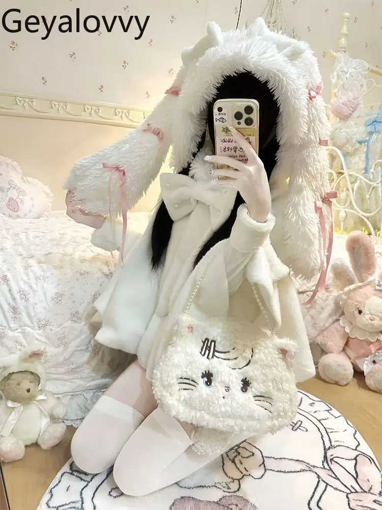 Winter Extra Large Rabbit Ear Hooded Cute Short Cape Coat New Sweet Girls Bow Single-Breasted Versatile White Cloak Ponchos
Winter Extra Large Rabbit Ear Hooded Cute Short Cape Coat New Sweet Girls Bow Single-Breasted Versatile White Cloak Ponchos