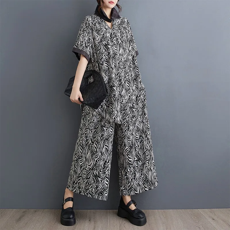 Large Size Summer 2 Two Piece Set Women Irregular Print Ladies Blouses Elastic Waist Fashion Loose Wide Leg Pants Two Piece Set
Large Size Summer 2 Two Piece Set Women Irregular Print Ladies Blouses Elastic Waist Fashion Loose Wide Leg Pants Two Piece Set