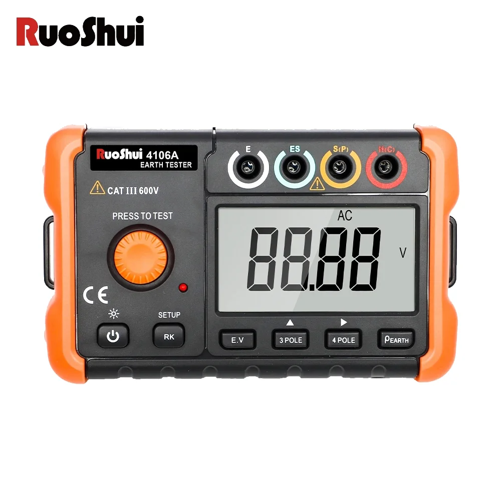 RuoShui 4106A Digital Earth Tester Ground Resistance Meter Low Voltage Display LCD Backlight 3 Pole/4 Pole Method 2000Ω True RMS
RuoShui 4106A Digital Earth Tester Ground Resistance Meter Low Voltage Display LCD Backlight 3 Pole/4 Pole Method 2000Ω True RMS