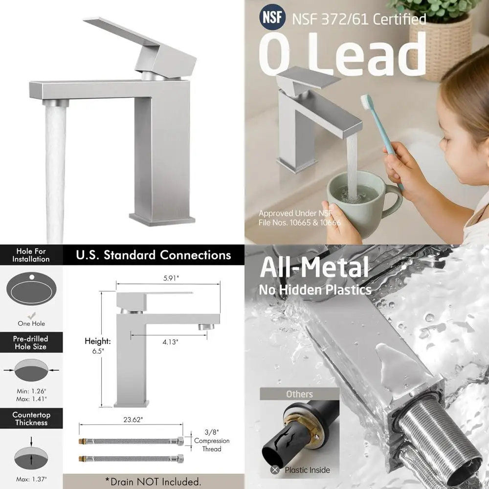 Modern Single Handle Bathroom Sink Faucet, Stainless Steel Brushed Finish, Single Hole, cUPC Certified, Fits All States Includin
Modern Single Handle Bathroom Sink Faucet, Stainless Steel Brushed Finish, Single Hole, cUPC Certified, Fits All States Includin