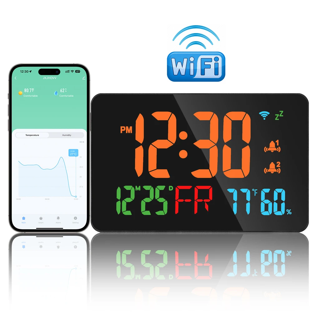 Tuya WiFi Desktop Clock Calendar Intelligent Thermometer Hygrometer with Digital LED Display Support WIFI Auto-Calibration
Tuya WiFi Desktop Clock Calendar Intelligent Thermometer Hygrometer with Digital LED Display Support WIFI Auto-Calibration