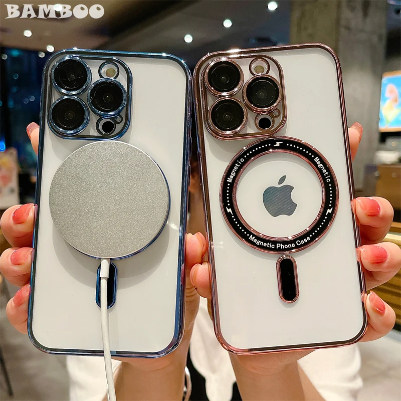 Luxury Plated Clear Soft TPU Anti-drop Case for iPhone 14 Plus 13 12 11 Pro Max Magsafe Magnetic With Lens Film Clear Cover Capa
Luxury Plated Clear Soft TPU Anti-drop Case for iPhone 14 Plus 13 12 11 Pro Max Magsafe Magnetic With Lens Film Clear Cover Capa