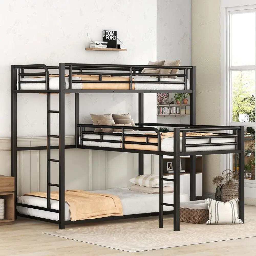 Twin Over Twin Over Twin Bunk Bed with Ladder, 3-Level Kids' Triple Bunk Bed in Black
Twin Over Twin Over Twin Bunk Bed with Ladder, 3-Level Kids' Triple Bunk Bed in Black