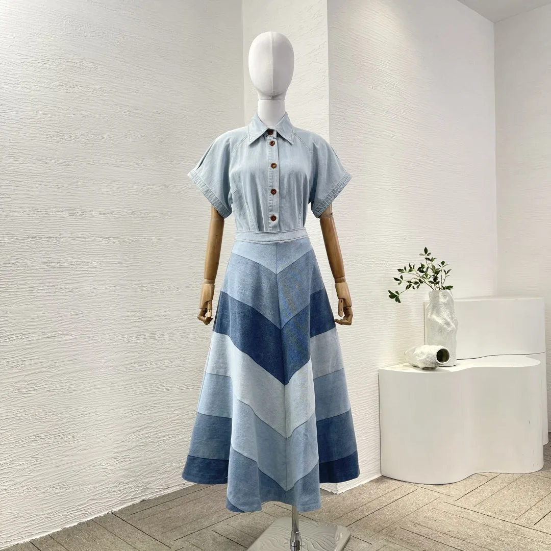 New 2025 High Quality Blue Short Sleeve Jeans Denim Blouse Tops and Midi Skirt Set
New 2025 High Quality Blue Short Sleeve Jeans Denim Blouse Tops and Midi Skirt Set
